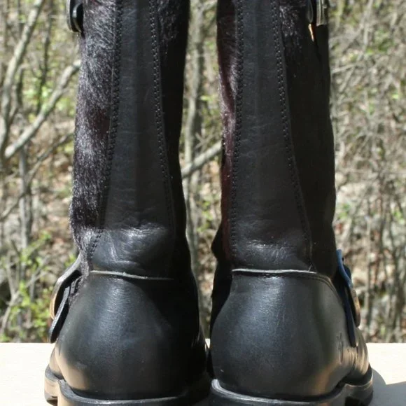 Frye Black Leather Moto Boots with Buckles - Picture 3 of 7